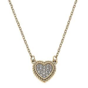 Corrine Pavé Heart Charm Necklace in Worn Gold